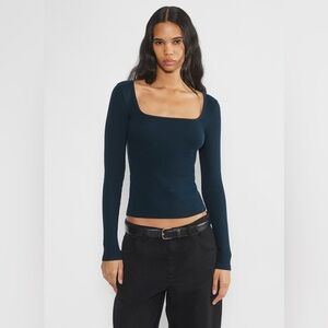 Aritzia HomeStretch Rib Squareneck Longsleeve Top in Faded Admiral Navy